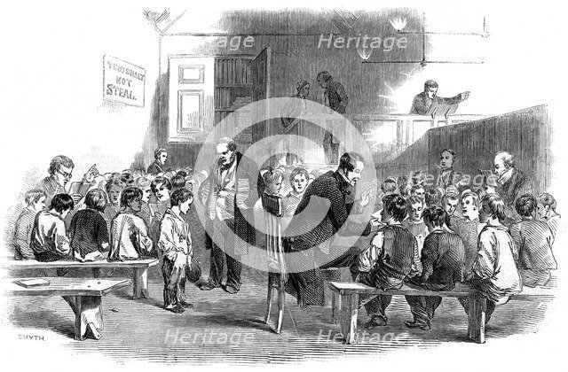 Teaching boys to read in the Ragged School Union school, Lambeth, London, 1868. Artist: Unknown