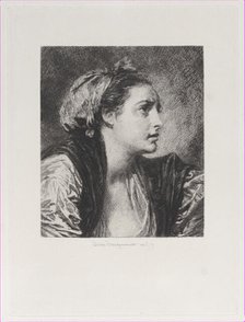 Head of a Woman, after Greuze, 1871. Creator: Jules-Ferdinand Jacquemart.