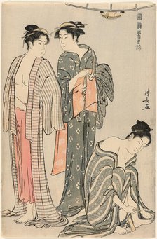 Three Women after a Bath, from the series "A Brocade of Eastern Manners..., c. 1783/84. Creator: Torii Kiyonaga.