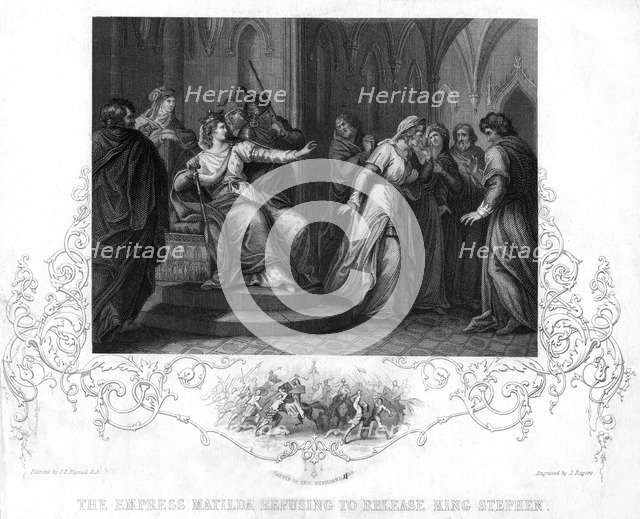 The Empress Matilda refusing to release king Stephen, 1141. Artist: J Rogers