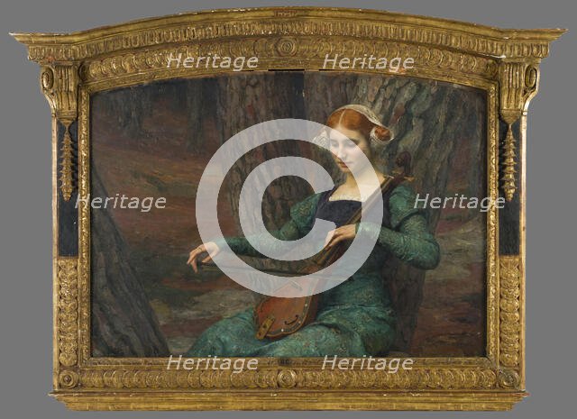 Jeune femme jouant de la mandore ou Solitude, 1910. Creator: Edgard Maxence.