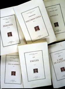 Several copies of samples of classic books of the Bernat Metge Foundation, published in Barcelona…