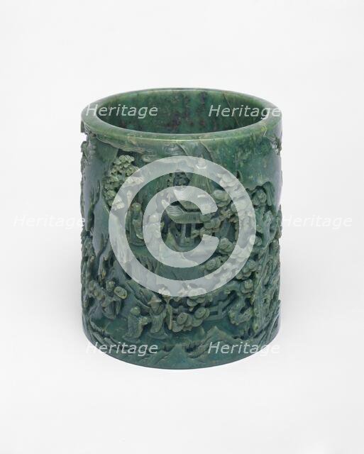 Brushpot Depicting a Daoist Paradise, Qing dynasty (1644-1911), reign of Qianlong (1736-1795). Creator: Unknown.