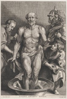 The Death of Seneca, standing at center with his feet in a basin of water, supporte..., ca. 1655-78. Creator: Alexander Voet.