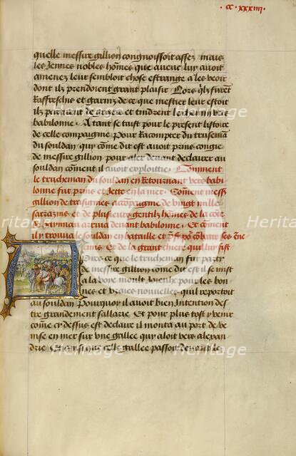 Initial A: The Sultan Embracing Gillion; Roman de Gillion de Trazegnies, 1464. Creators: Lieven van Lathem, David Aubert.