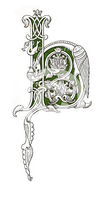 Initial letter 'H', 12th century, (1843).Artist: Henry Shaw