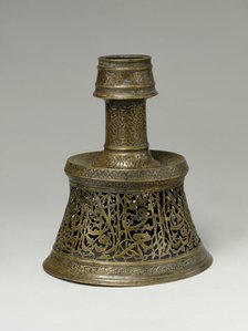 Candlestick inscribed with Wishes for Good Fortune, Peace and Happiness to its Owner, Iran, c1500. Creator: Unknown.