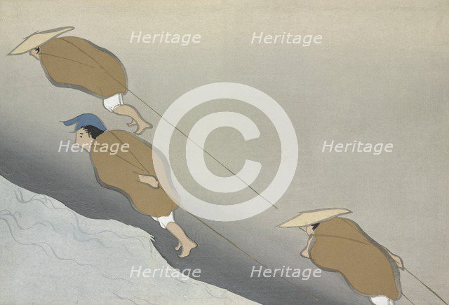 Hikifune, from Momoyo-gusa (The World of Things) Vol II, pub.1909 (colour block woodcut)