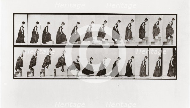 Woman climbing stairs and jumping down, Plate 173 from Animal Locomotion, 1887 (photograph)
