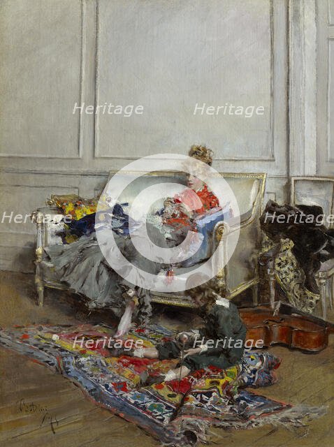 Young Woman Crocheting, 1875. Creator: Giovanni Boldini.