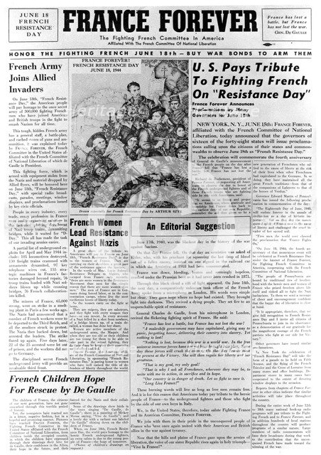France Forever, newspaper, 18 June 1944. Artist: Unknown