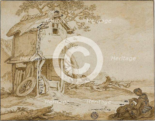 Landscape with Barnstable, Seated Woman, and Child, n.d. Creator: Esaias van de Velde.