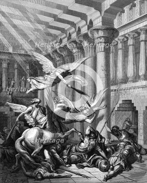 Heliodorus attempting to take treasure from the Temple at Jerusalem, 1865-1866. Artist: Gustave Doré