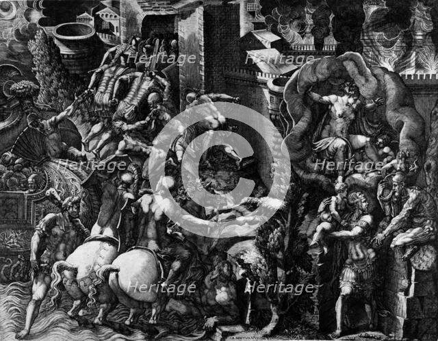 The Fall of Troy and the Escape of Aeneas, mid-1540s. Creator: Giorgio Ghisi.