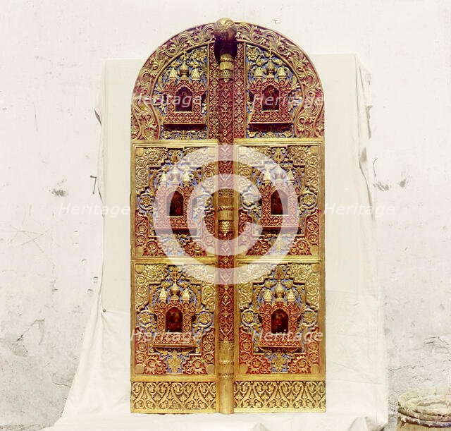 Carved wooden Holy Gates from the seventeenth century in the Rostov museum, Rostov Velikii, 1911. Creator: Sergey Mikhaylovich Prokudin-Gorsky.