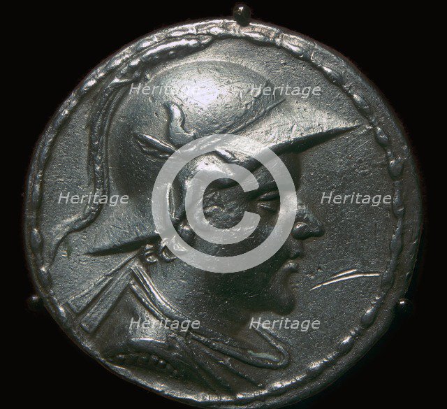 Silver coin of Eucratides I, a King of Bactria. Artist: Unknown