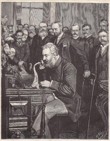 Graham Bell inaugurates the new telephone line from New York to Chicago, 1892. Creator: Thiriat, Henri (1843-1926).