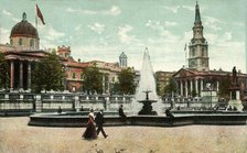 The National Gallery, St Martin in the Fields, and fountains in Trafalgar Square, London, c1910. Creator: Unknown.