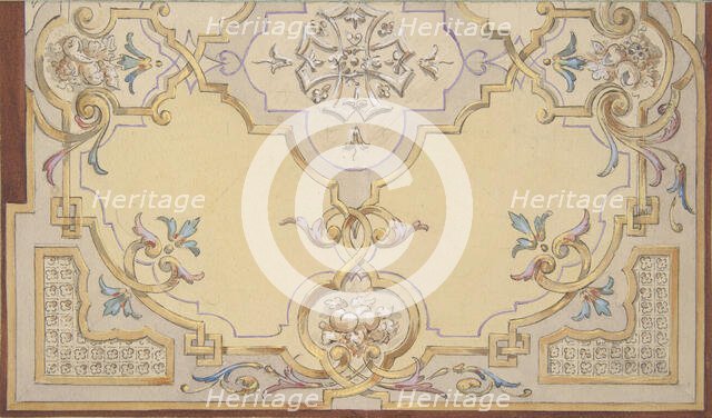 Partial design for the decoration of a ceiling with scrolls and swags of fruit, 1830-97. Creators: Jules-Edmond-Charles Lachaise, Eugène-Pierre Gourdet.
