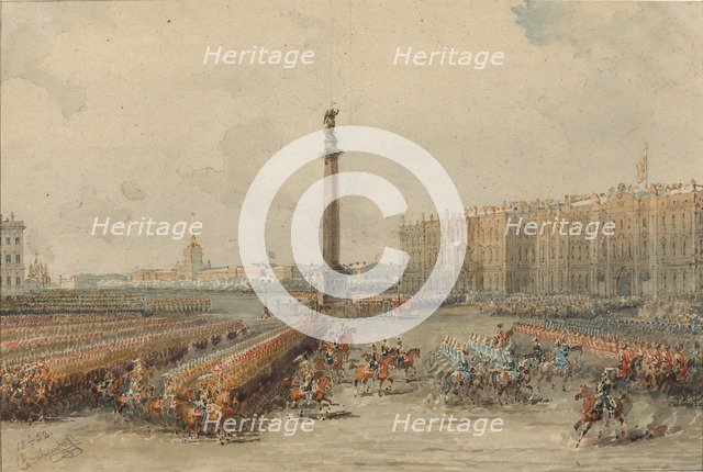Parade of the Life-Guards Horse Regiment at the Palace Square.