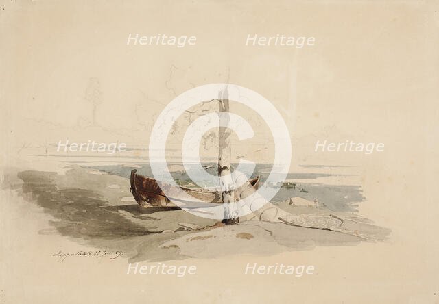A boat on the shore, 1859. Creator: Werner Holmberg.
