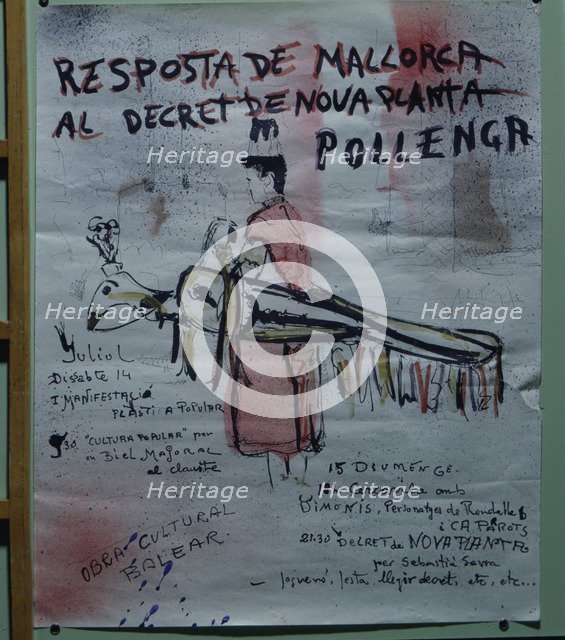 Poster announcing popular festivals and political vindications. 'Answer of Majorca to the Decret …