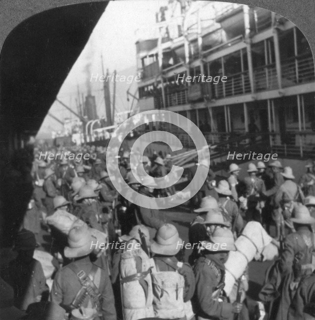 'Africa's sons sailing for England, Aviation Corps aboard transport', World War I, c1914-c1918. Artist: Realistic Travels Publishers
