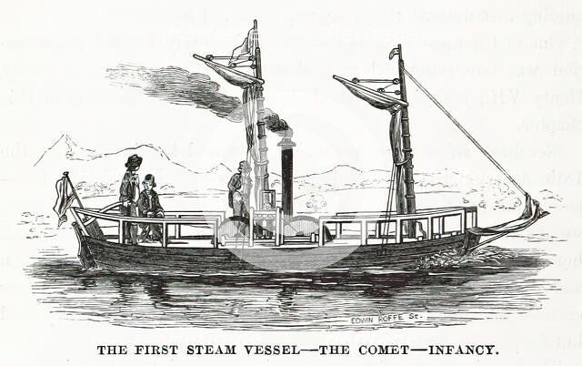 The first steam vessel - the Comet - infancy, 1858.  Creator: Edwin Roffe.