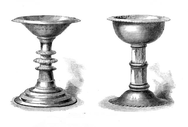 Relics from Abyssinia: gold and silver chalices, 1868. Creator: Unknown.