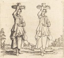 Peasant Woman with Basket on Head, Front View, 1617 and 1621. Creator: Jacques Callot.