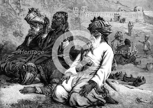 Afghans at their Namaz - a sketch by our special artist, 1880. Creator: Unknown.