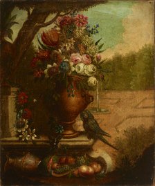 Still Life with Flowers and a Parrot, second half of 19th century. Creator: Unknown.