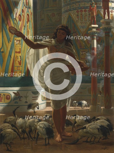 Feeding the Sacred Ibis in the Halls of Karnak, 1871. Artist: Poynter, Edward John (1836-1919)