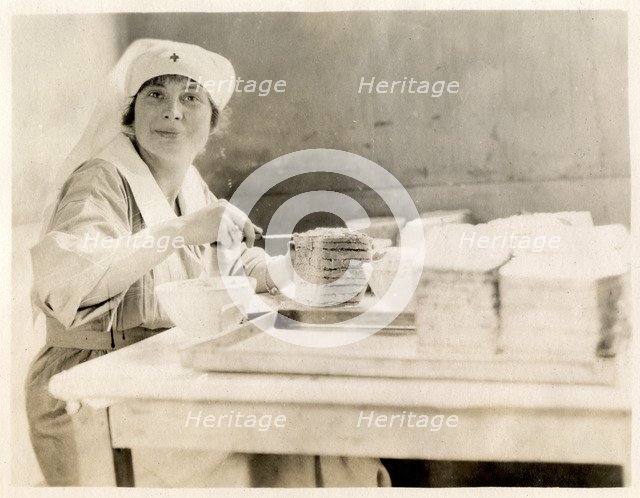 Nurse making sandwiches, Fort Sheridan, Illinois, USA, 1920. Artist: Unknown
