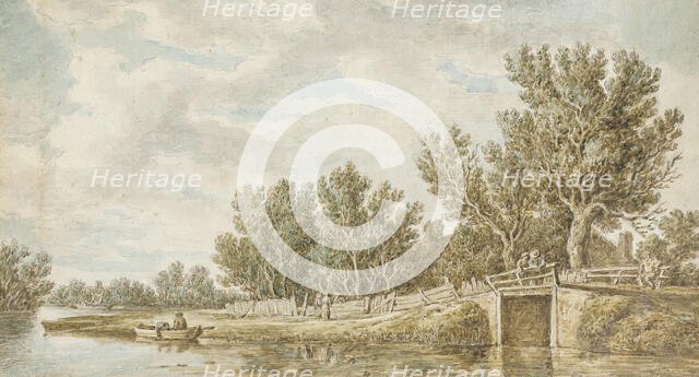Boat and Bridge Scene, 1836. Creator: John Wilhelm Nahl.