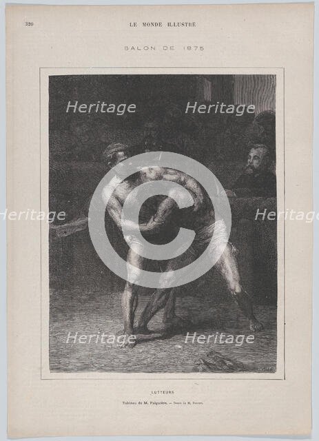Lutteurs (The Wrestlers), from "Le Monde Illustré", May 22, 1875. Creator: Auguste Joliet.