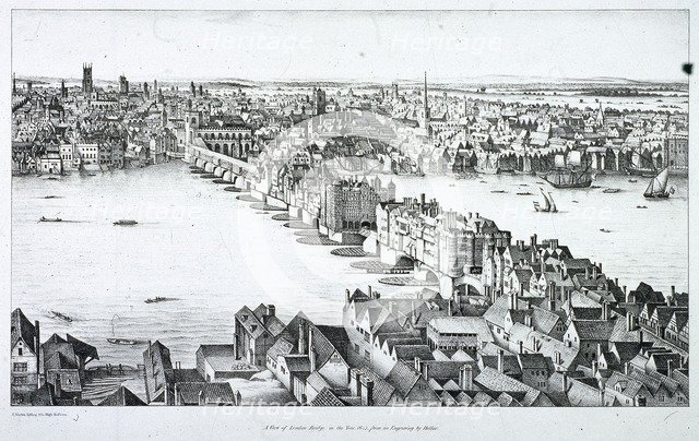 London Bridge (old), London, c1830. Artist: R Martin