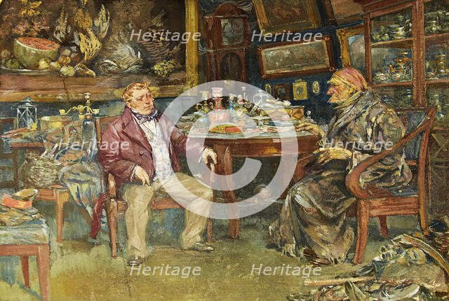 Chichikov at the house of Plyushkin. Illustration for the novel "Dead Souls" by N. Gogol, 1930. Creator: Topikov (Pravednikov), Evtikhy Ivanovich (1890-1945).