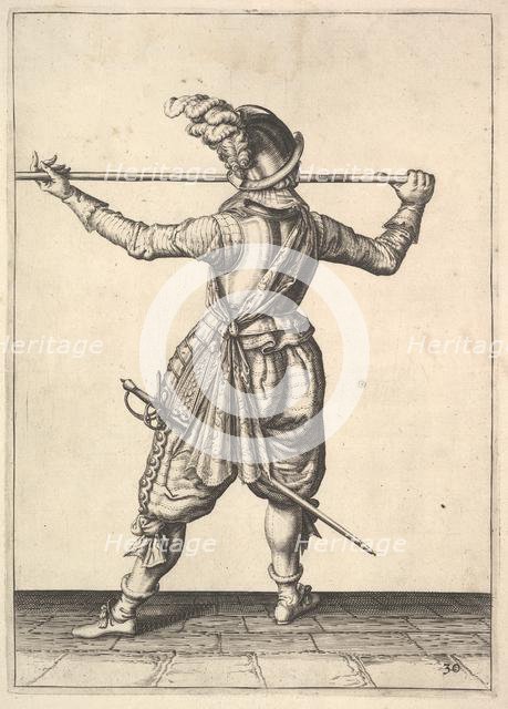 A soldier, seen from the rear, while turning to the right and holding his pike horizontally, f.... Creator: Unknown.