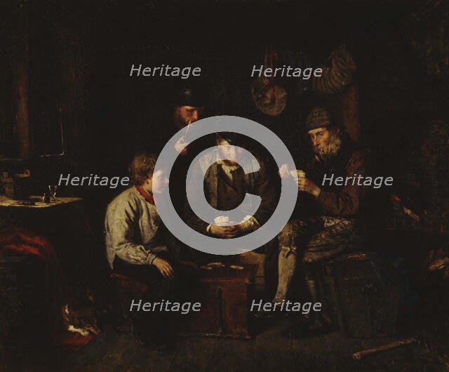 Aland Sailors Playing Cards in a Log Cabin (The Ace of Clubs), 1871. Creator: Karl Emanuel Jansson.