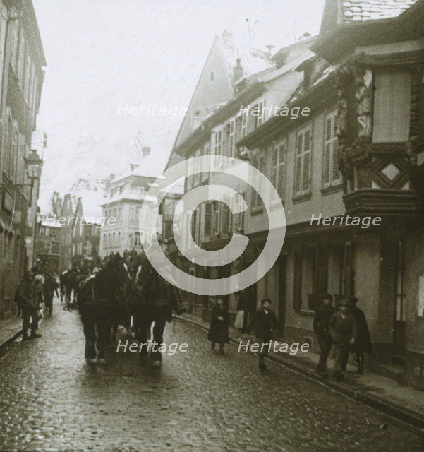 Column of German soldiers, Ribeauvillé, France, c1914-c1918. Artist: Unknown.