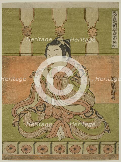 The Flute (Hichiriki), from the series "Fashionable Musical Amusements of Children..., c. 1770/72. Creator: Isoda Koryusai.