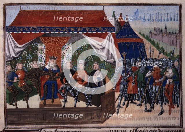 The King of Hungary holding council in his tent on a battlefield, c1470-c1475. Creator: Unknown.