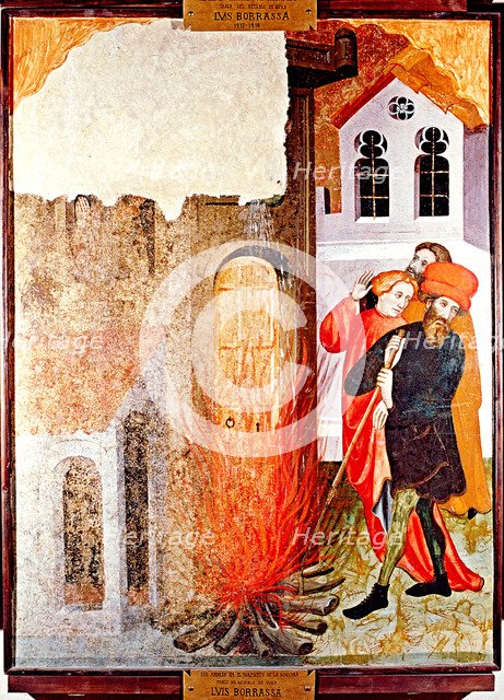 Crucifixion of St. Andrew', detail of the fire of the table 'Gurb Altarpiece' (1417 - 1418), by L…