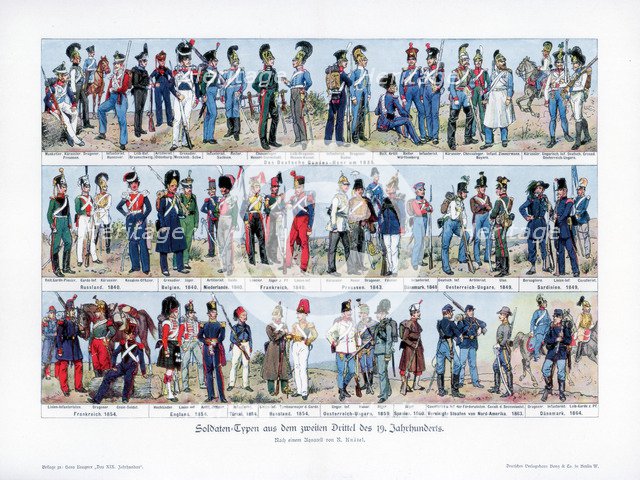 Types of soldiers from the middle of the 19th century, 1900.Artist: Richard Knotel