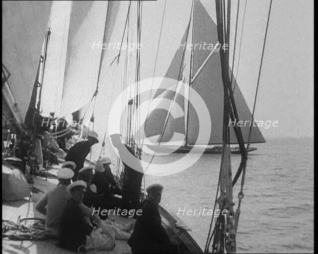 Men Working on a Yacht at Cowes, 1933. Creator: British Pathe Ltd.