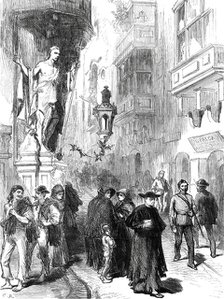 The Prince of Wales at Malta: a Street in Valetta, 1876. Creator: C.R..