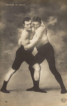 Two wrestlers facing off, late 19th-early 20th century.  Creators: Count Stanislaw Walery, Walery.