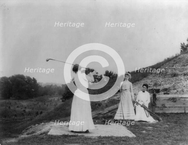 3 women playing golf - "Jackson Sanitorium", c1890. Creator: Unknown.
