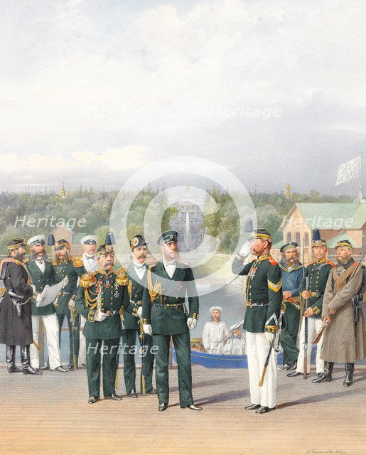 The Leib Guards in Peterhof, 1874. Artist: Balashov, Pyotr Ivanovich (?-1888)